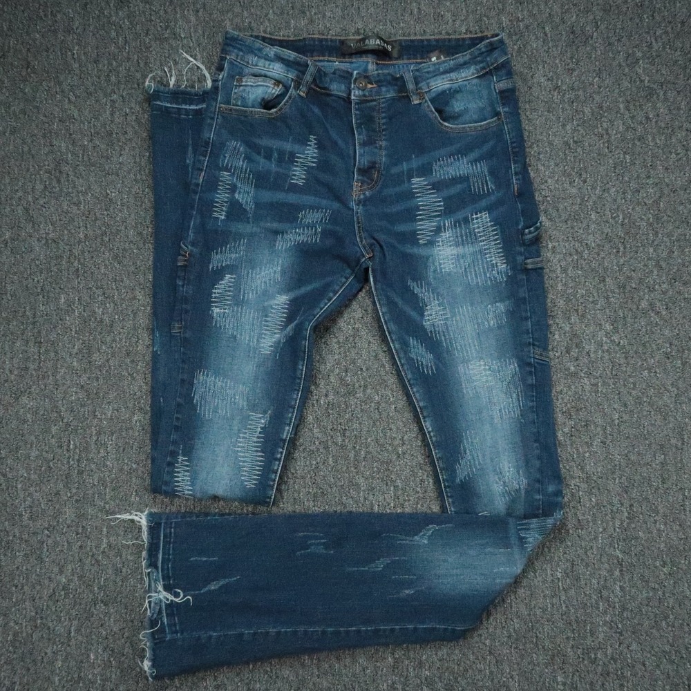 Valabasas Jeans Mens 36x40 Blue Medium Wash Carpenter Distressed Stitched Tall